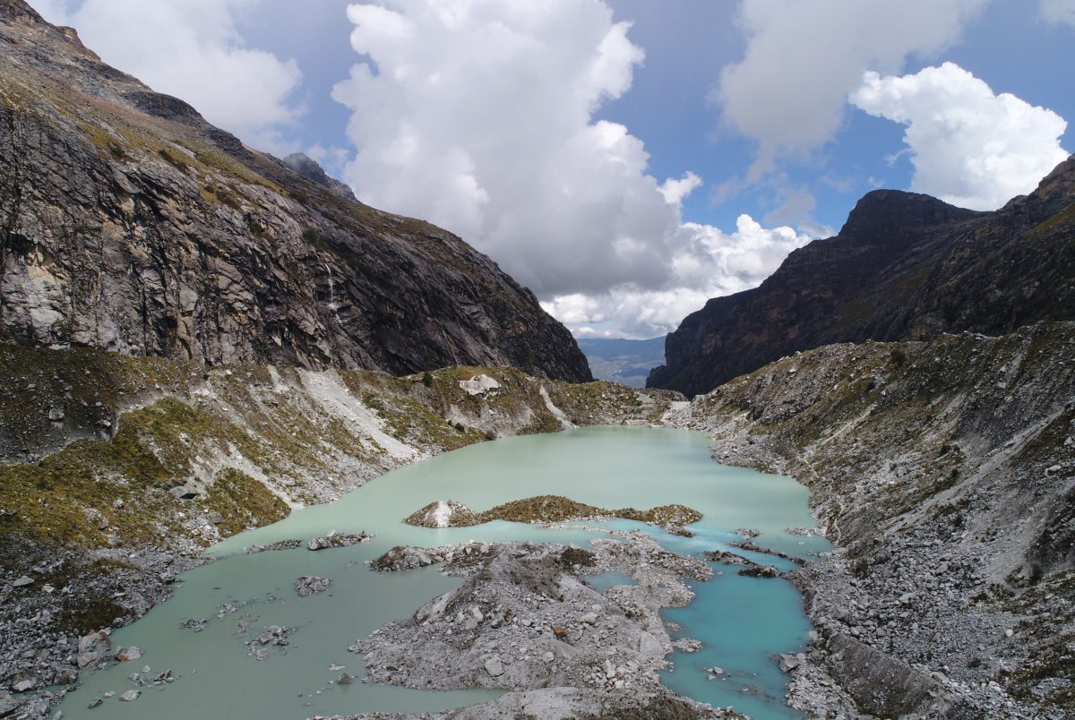 View of Llaca Lake, in Peru, taken from an un-crewed aerial vehicle.